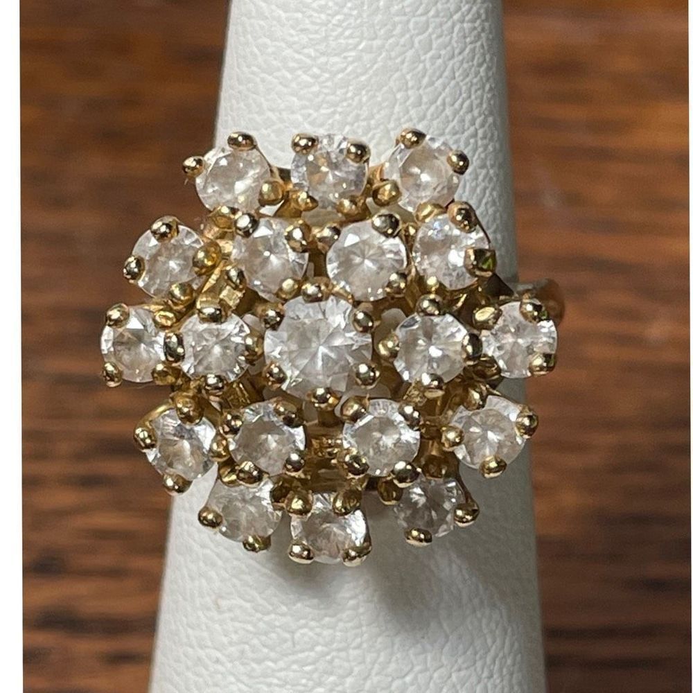 14K Yellow Gold Cluster White Sapphire Ring 5.75